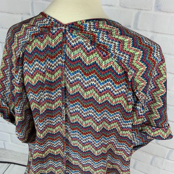 Lush Multicolor Chevron Cap Sleeve Slouchy Top M - Picture 5 of 8